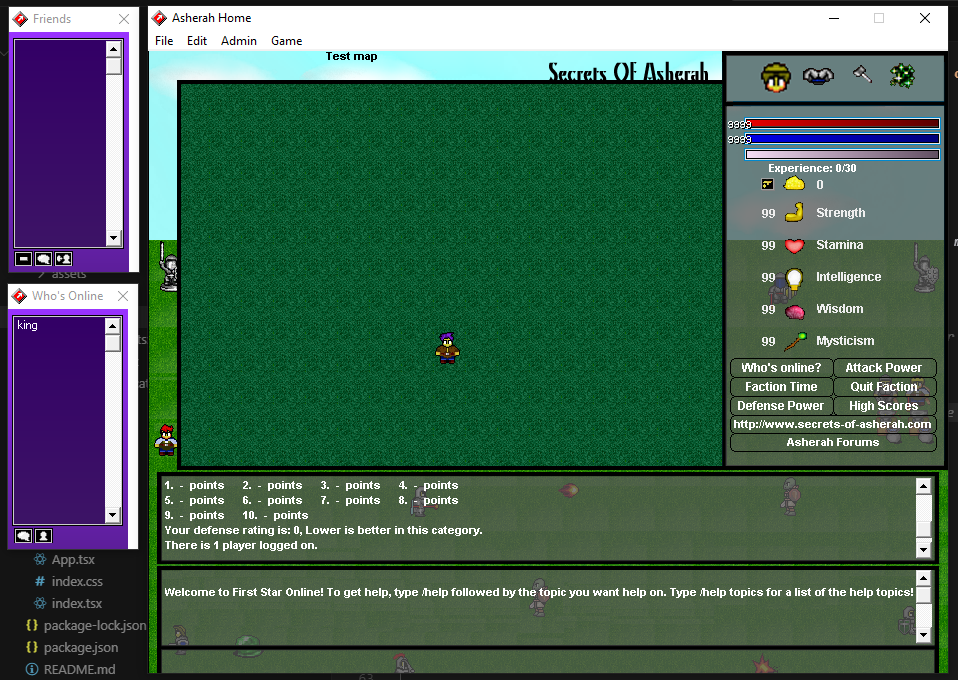 Asherah MMORPG friends list and online players display showing social features, player connections, and community interaction